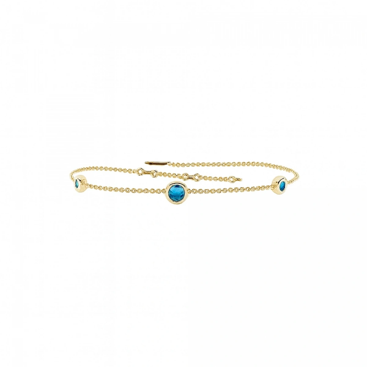 Renkli Mavi Üç Taşlı Altın Bileklik