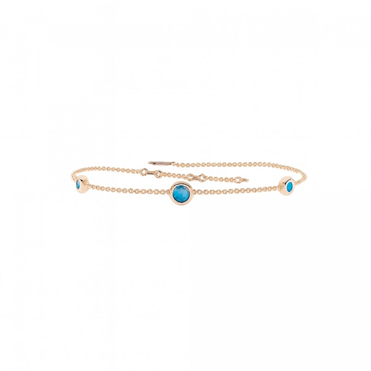 Renkli Mavi Üç Taşlı Altın Bileklik