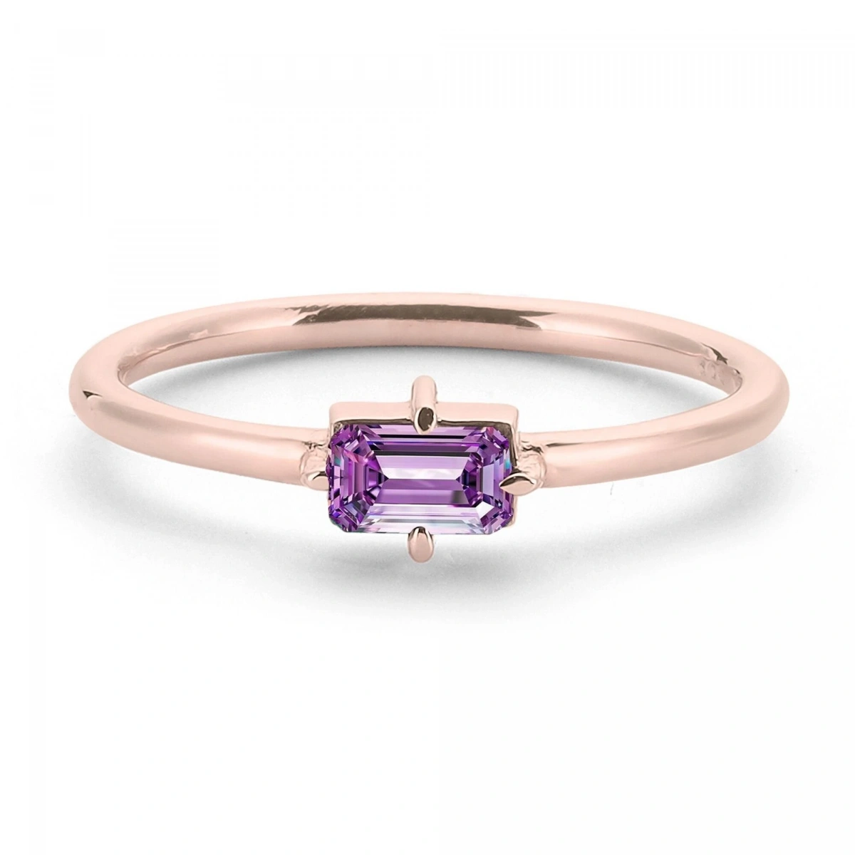 Renkli Mor Baget Taşlı Altın Yüzük