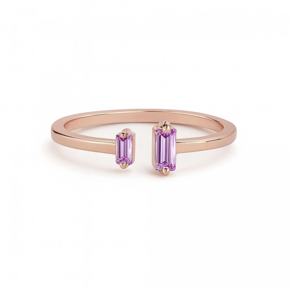 Renkli Mor Baget Taşlı Altın Yüzük