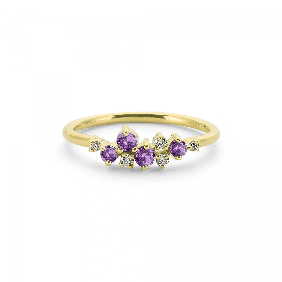 Renkli Mor Bouble Altın Yüzük