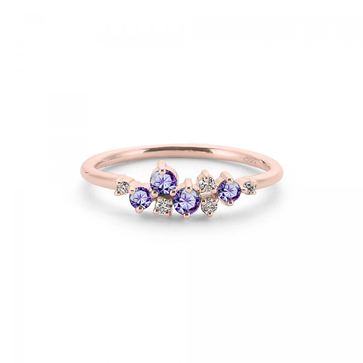 Renkli Mor Bouble Altın Yüzük