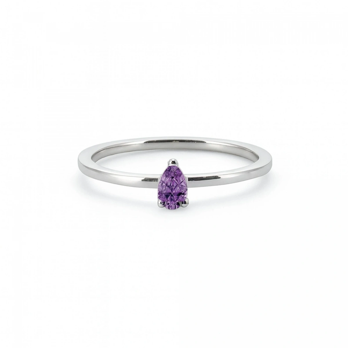 Renkli Mor Damla Taşlı Altın Yüzük