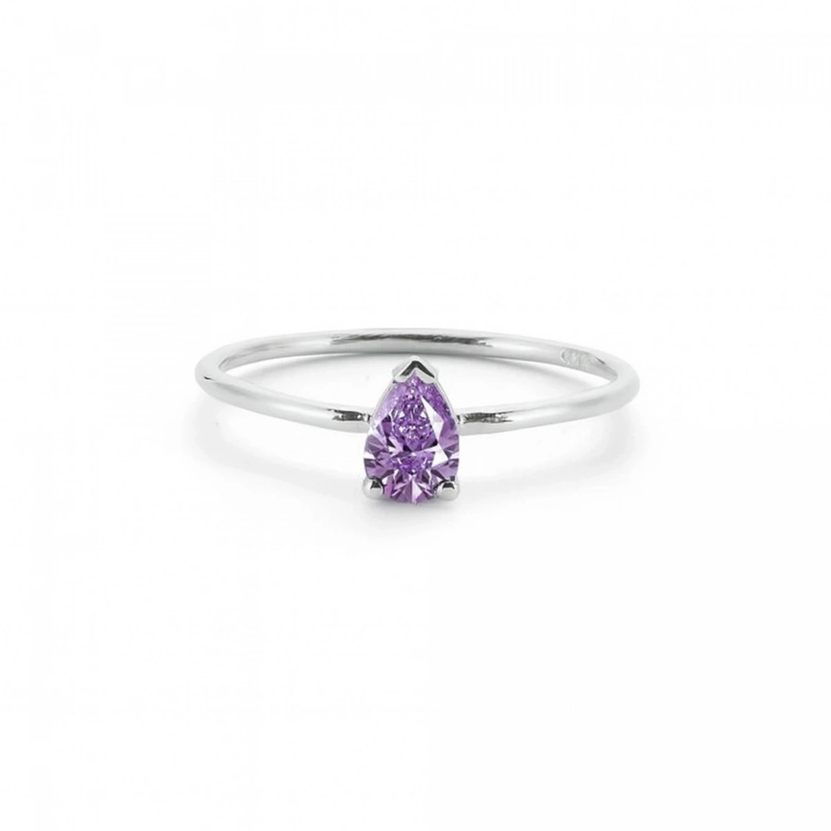 Renkli Mor Damla Taşlı Altın Yüzük