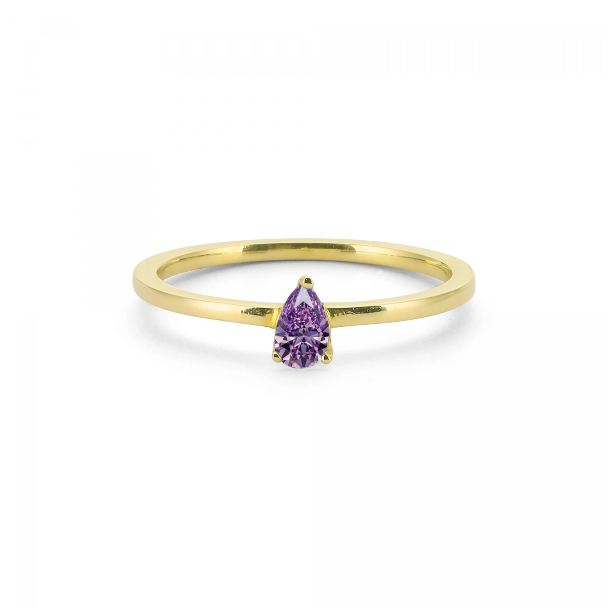 Renkli Mor Damla Taşlı Altın Yüzük
