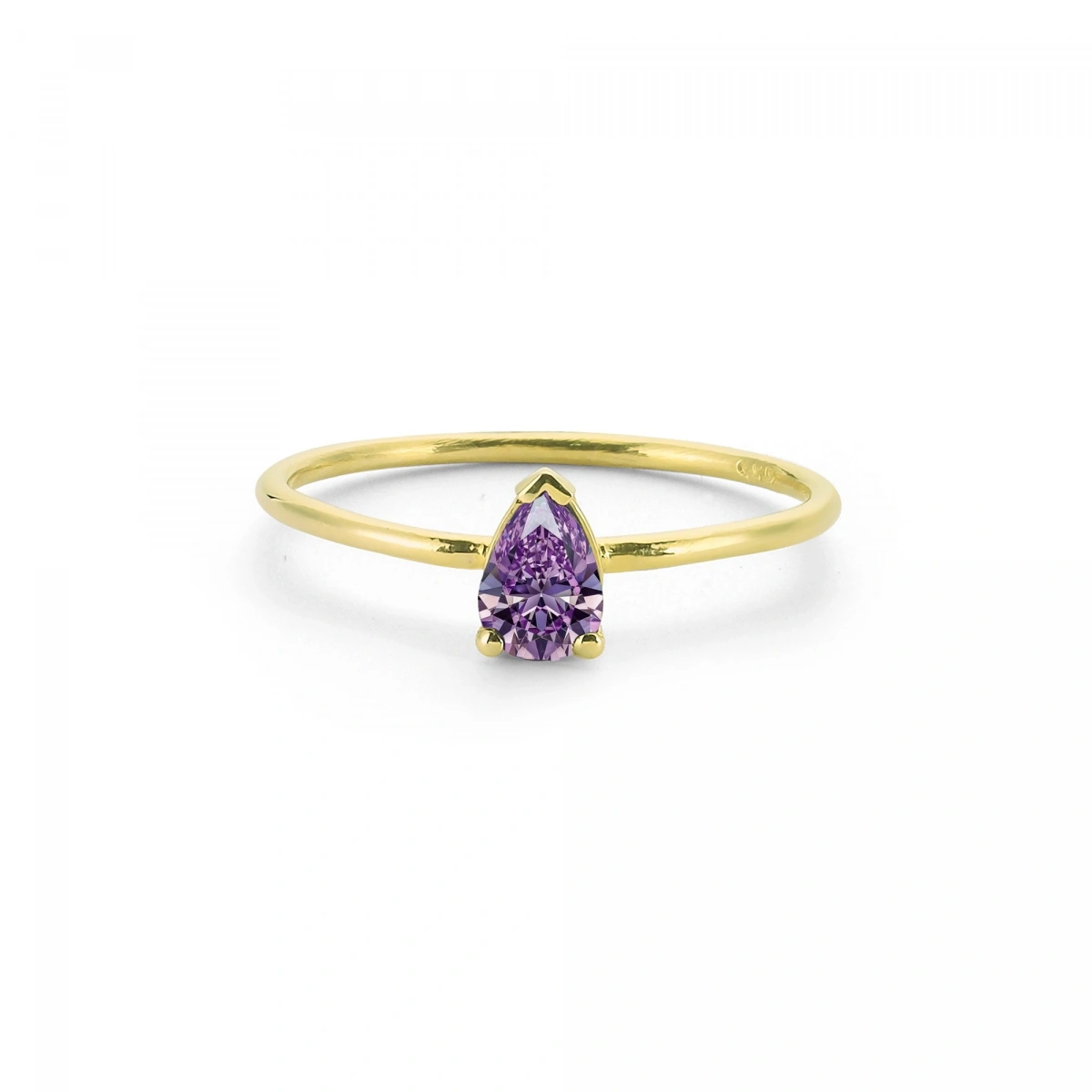 Renkli Mor Damla Taşlı Altın Yüzük