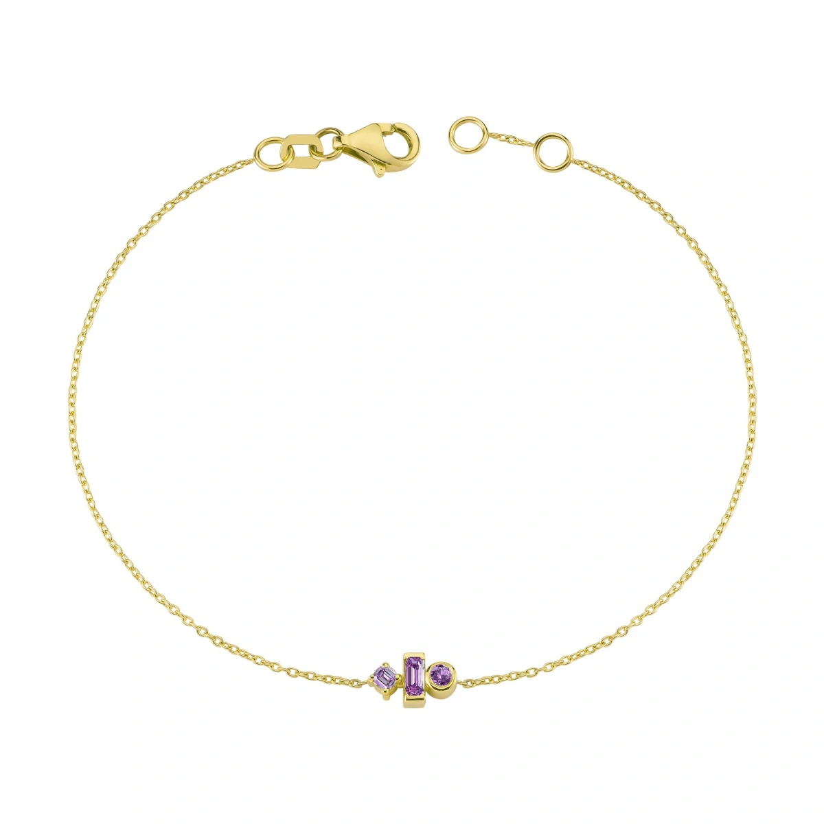 Renkli Mor Taşlı Modern Altın Bileklik