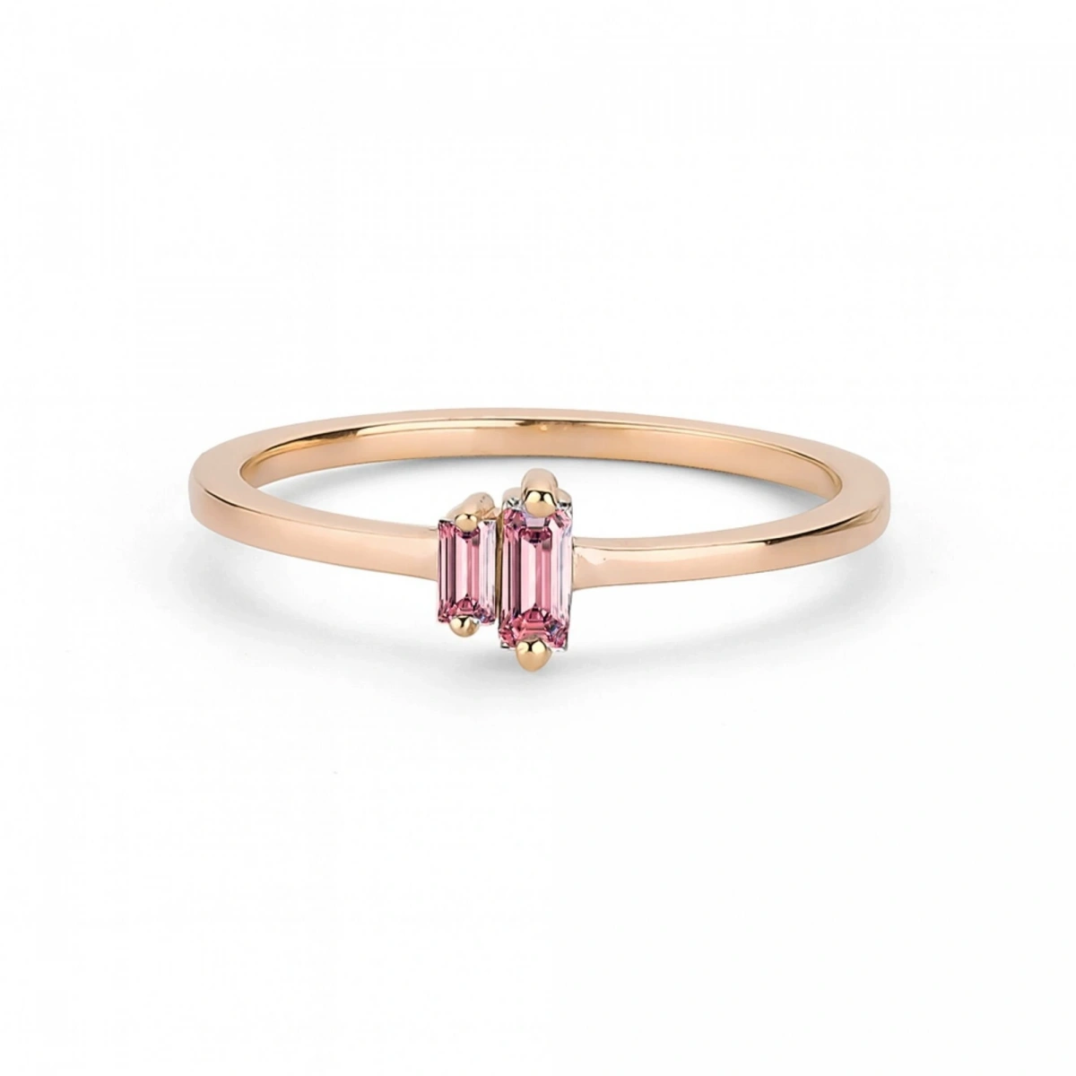 Renkli Pembe Baget Taşlı Altın Yüzük