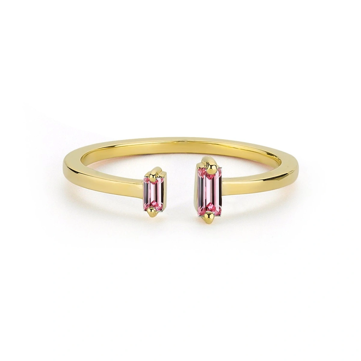 Renkli Pembe Baget Taşlı Altın Yüzük