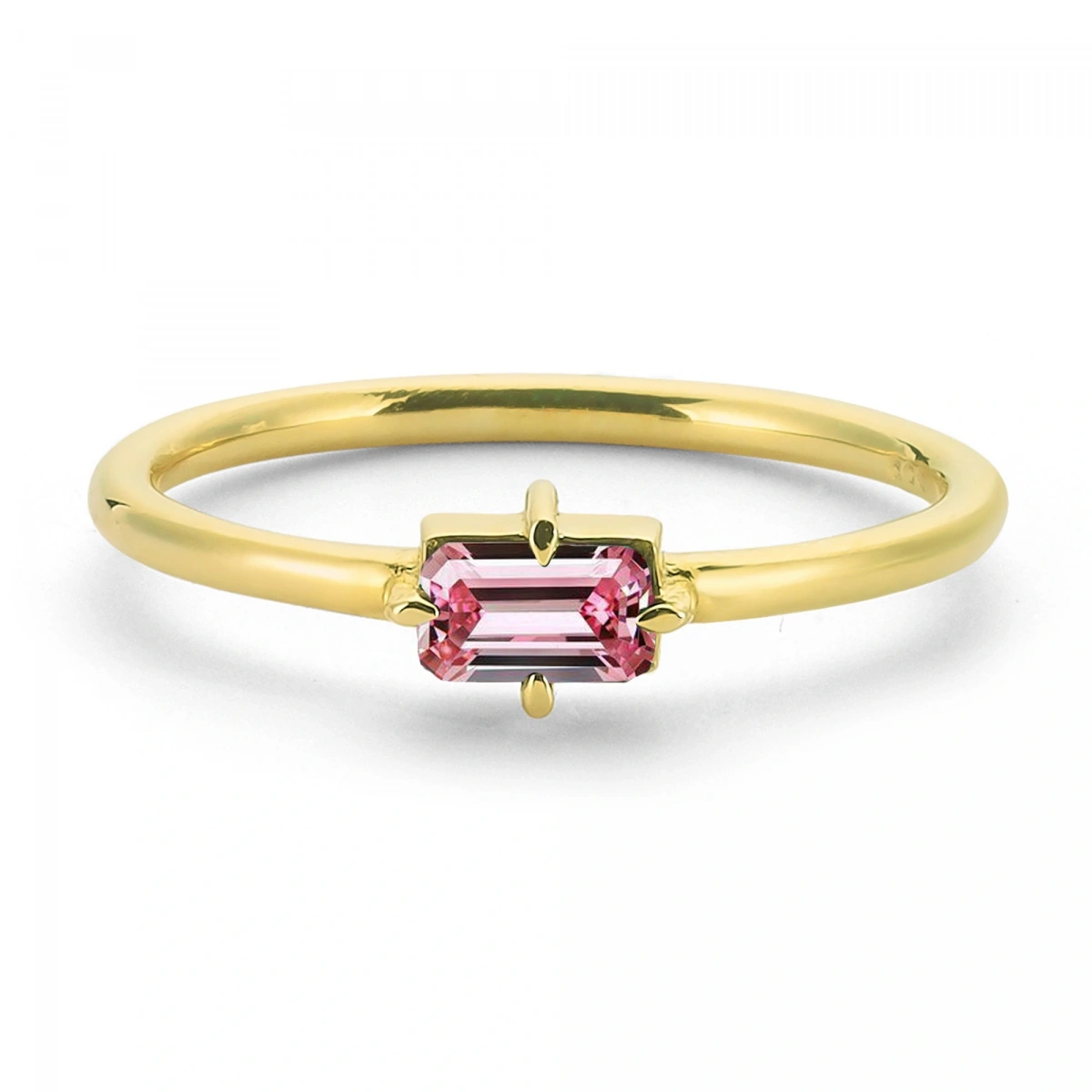 Renkli Pembe Baget Taşlı Altın Yüzük