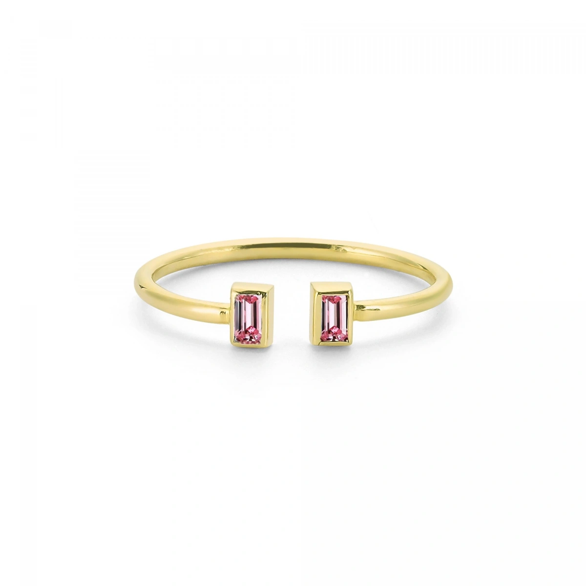 Renkli Pembe Baget Taşlı Altın Yüzük