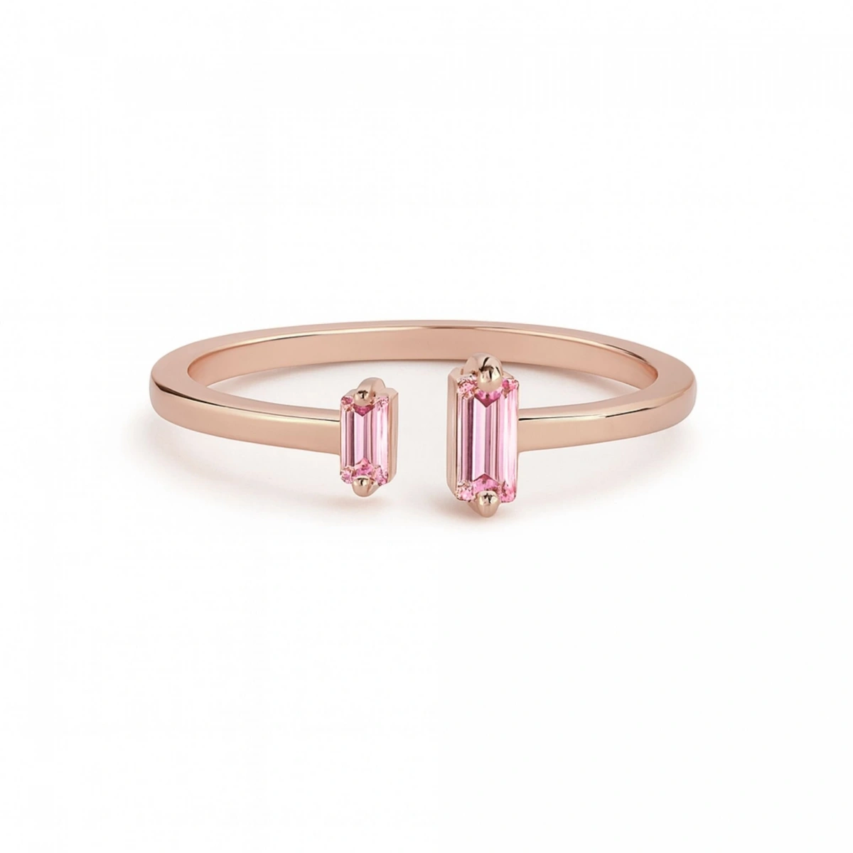 Renkli Pembe Baget Taşlı Altın Yüzük