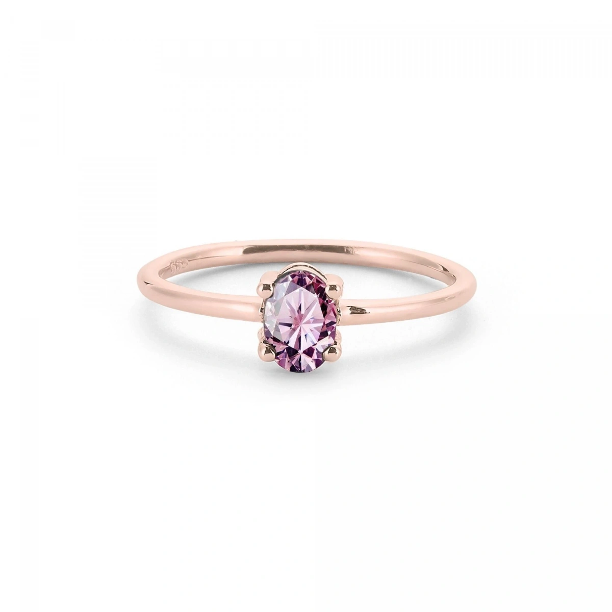 Renkli Pembe Oval Taşlı Altın Yüzük