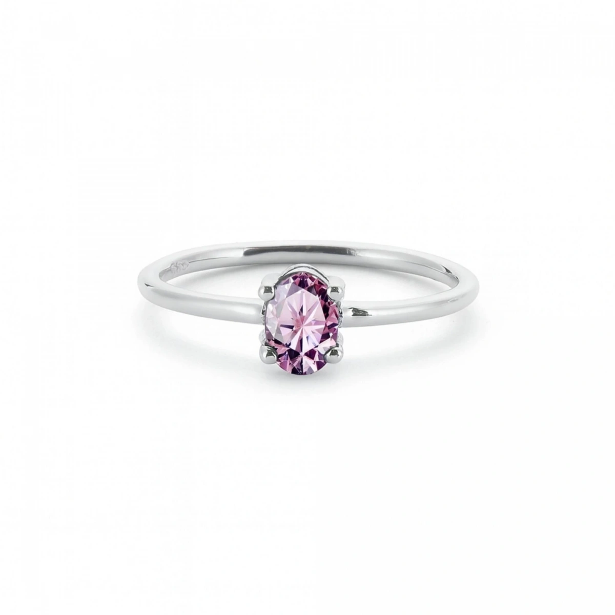 Renkli Pembe Oval Taşlı Altın Yüzük