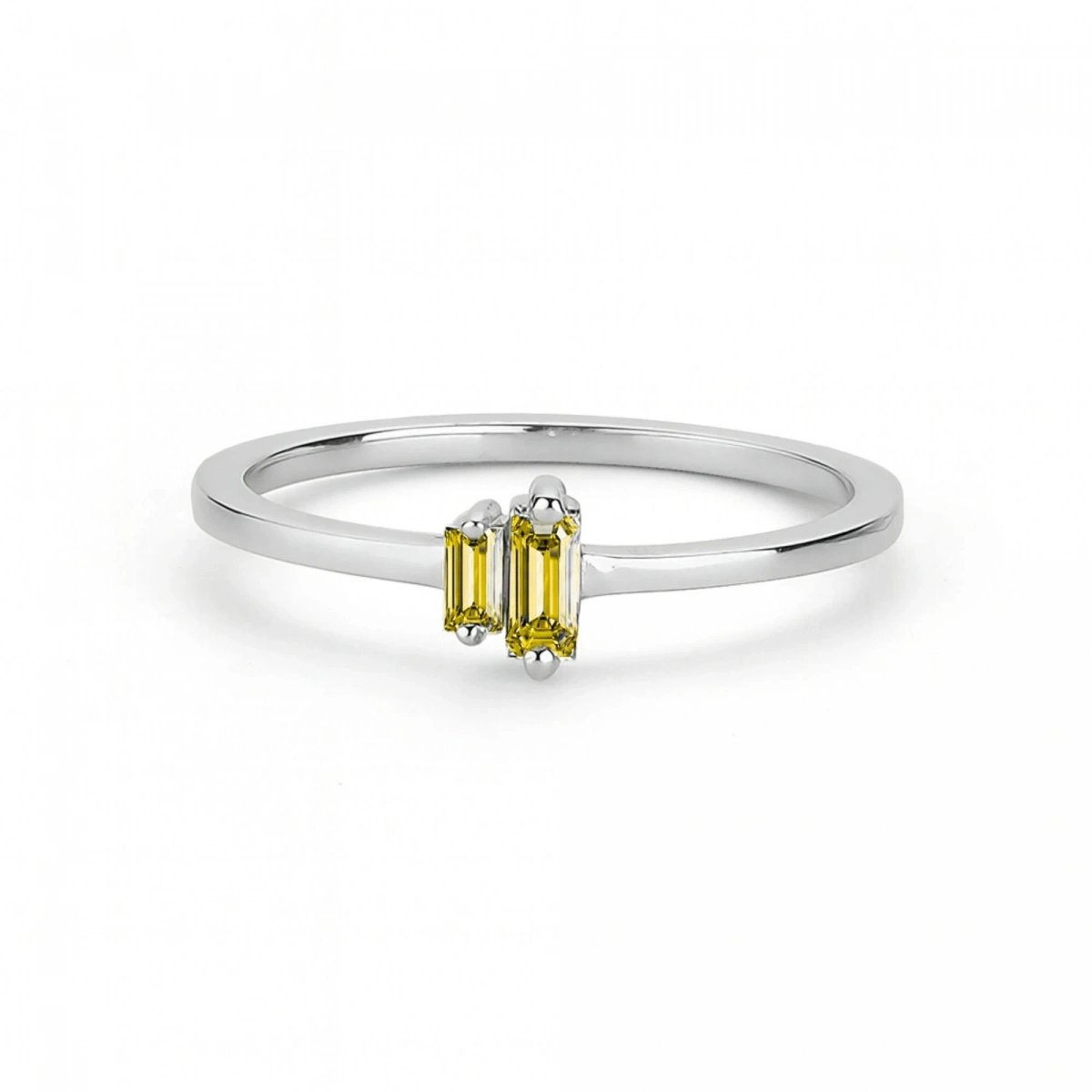 Renkli Sarı Baget Taşlı Altın Yüzük