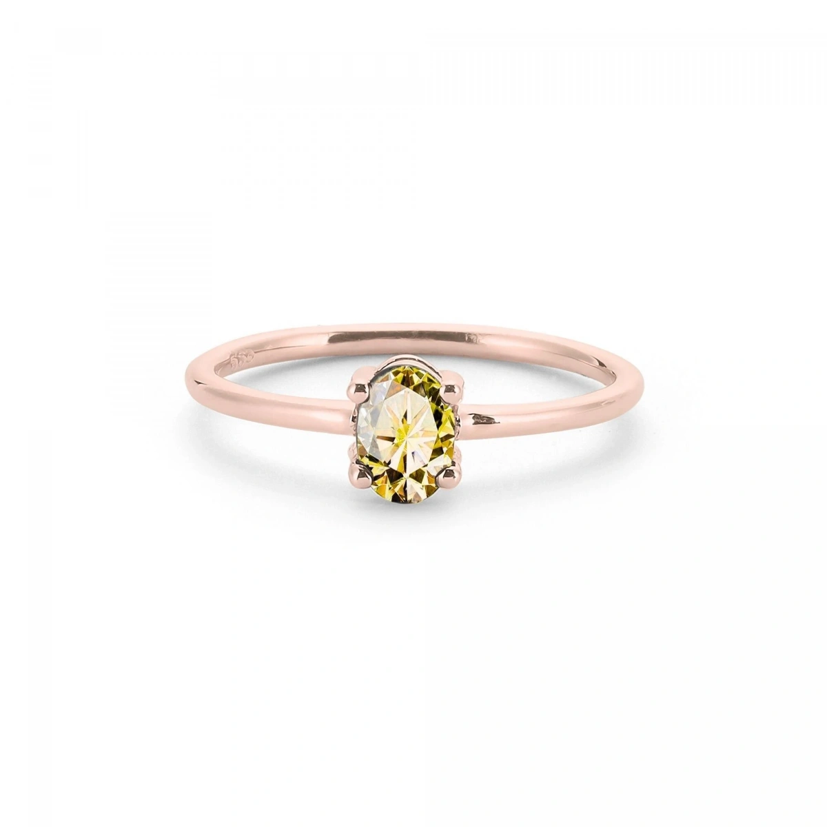 Renkli Sarı Oval Taşlı Altın Yüzük