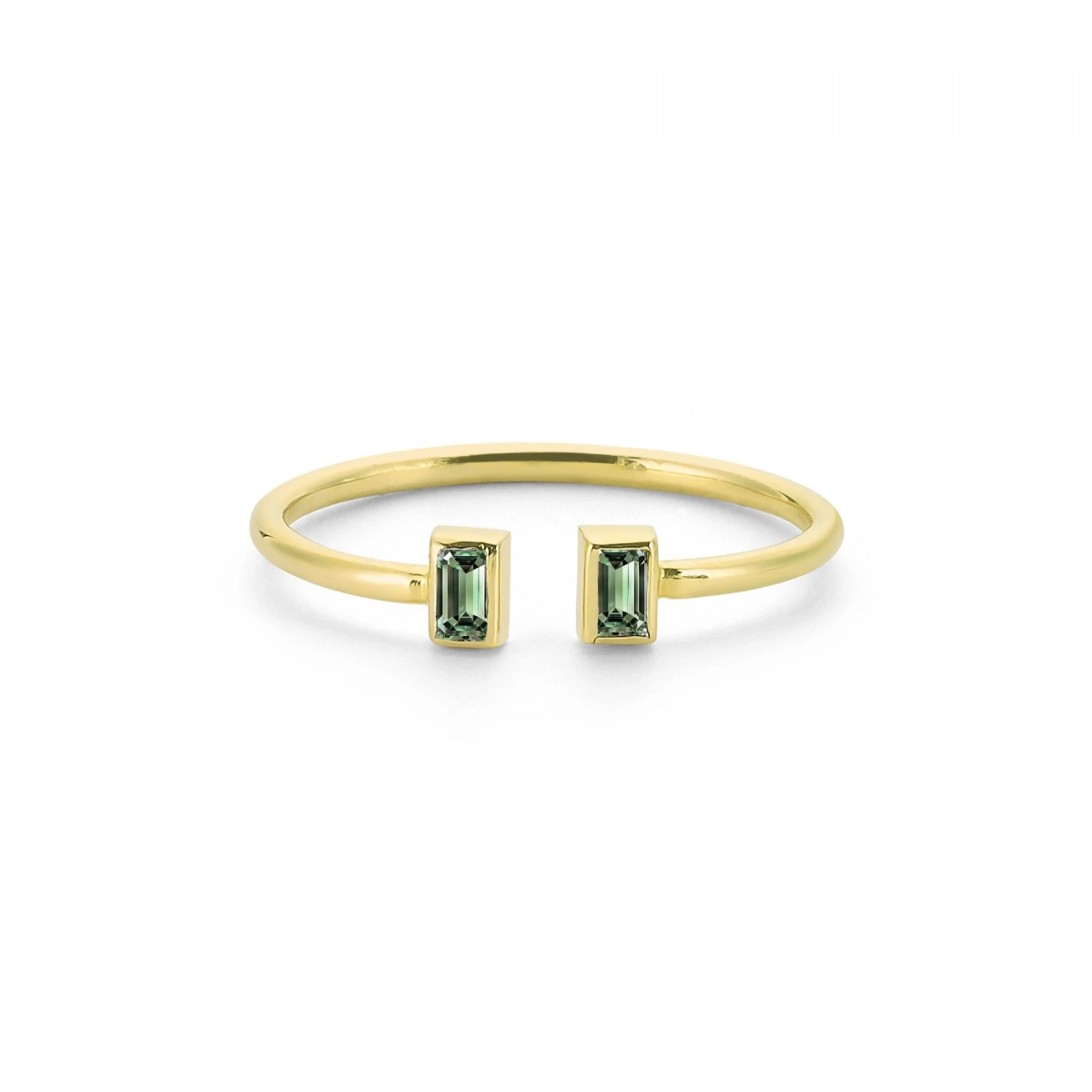 Renkli Yeşil Baget Taşlı Altın Yüzük