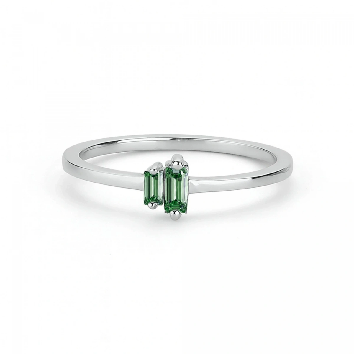 Renkli Yeşil Baget Taşlı Altın Yüzük