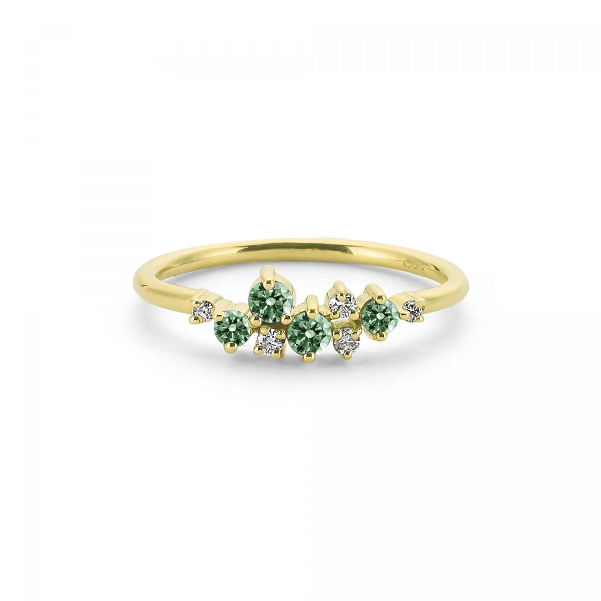 Renkli Yeşil Bouble Altın Yüzük