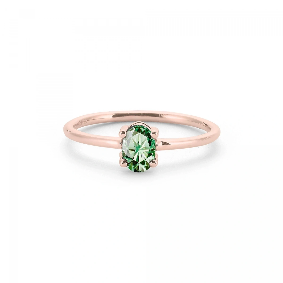 Renkli Yeşil Oval Taşlı Altın Yüzük