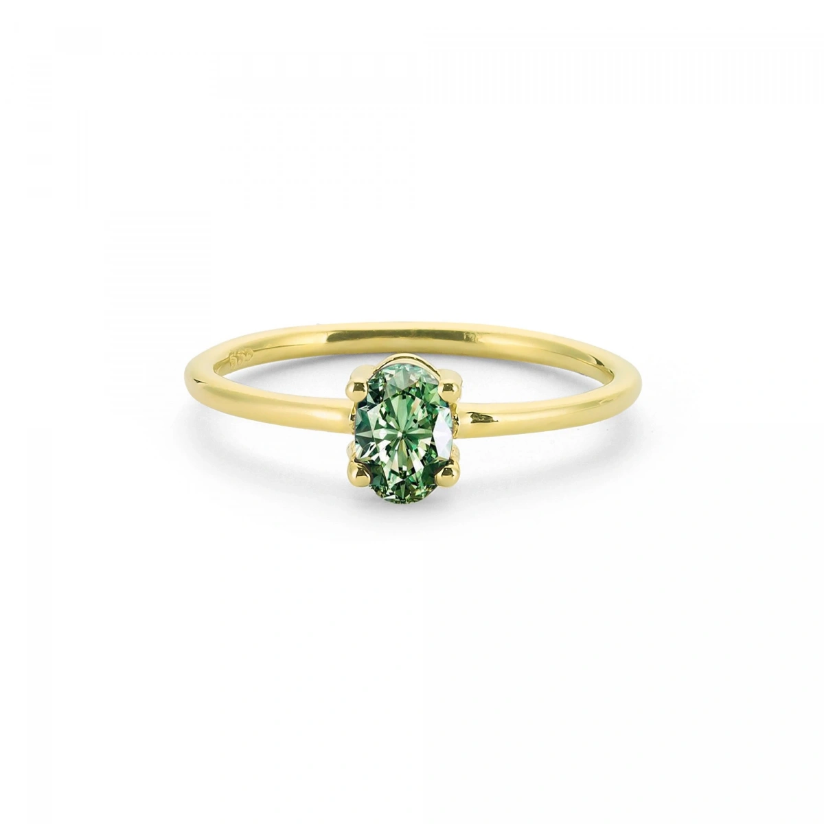 Renkli Yeşil Oval Taşlı Altın Yüzük