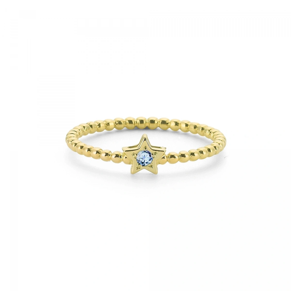 Renkli Yıldız Mavi Taşlı Altın Yüzük