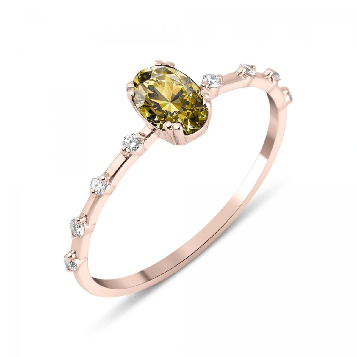 Sitrin Oval Taşlı Pırlanta Yüzük