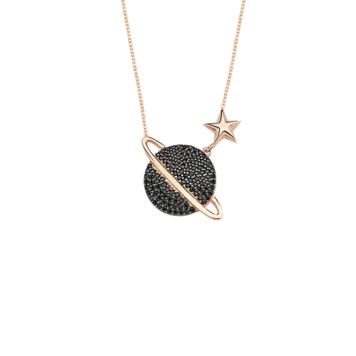 Siyah Taşlı Yıldız Detay Gezegen Kolye