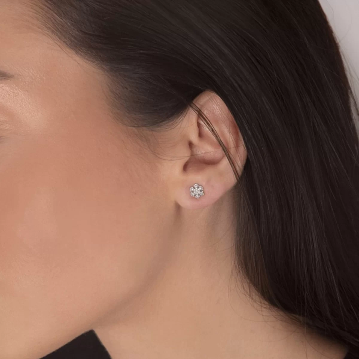 Taşlı Kar Tanesi Çivili Gümüş Küpe