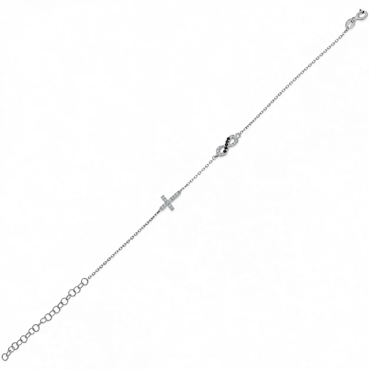 Steinbesetztes Unendlichkeit Minimal Kreuz Silberarmband