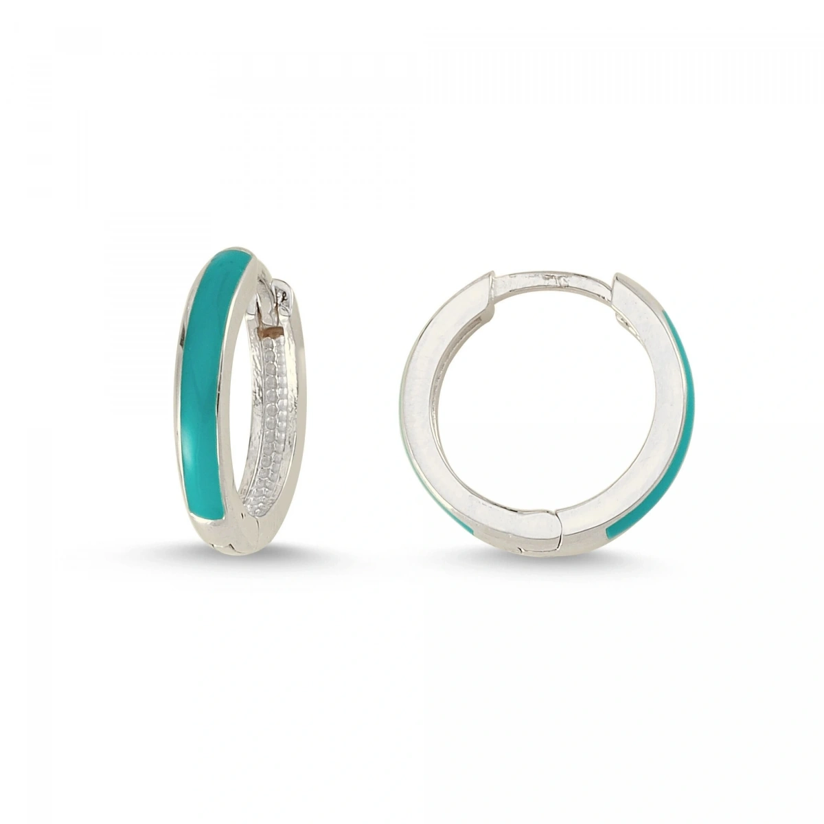 Turkuaz Mineli Halka Altın Küpe