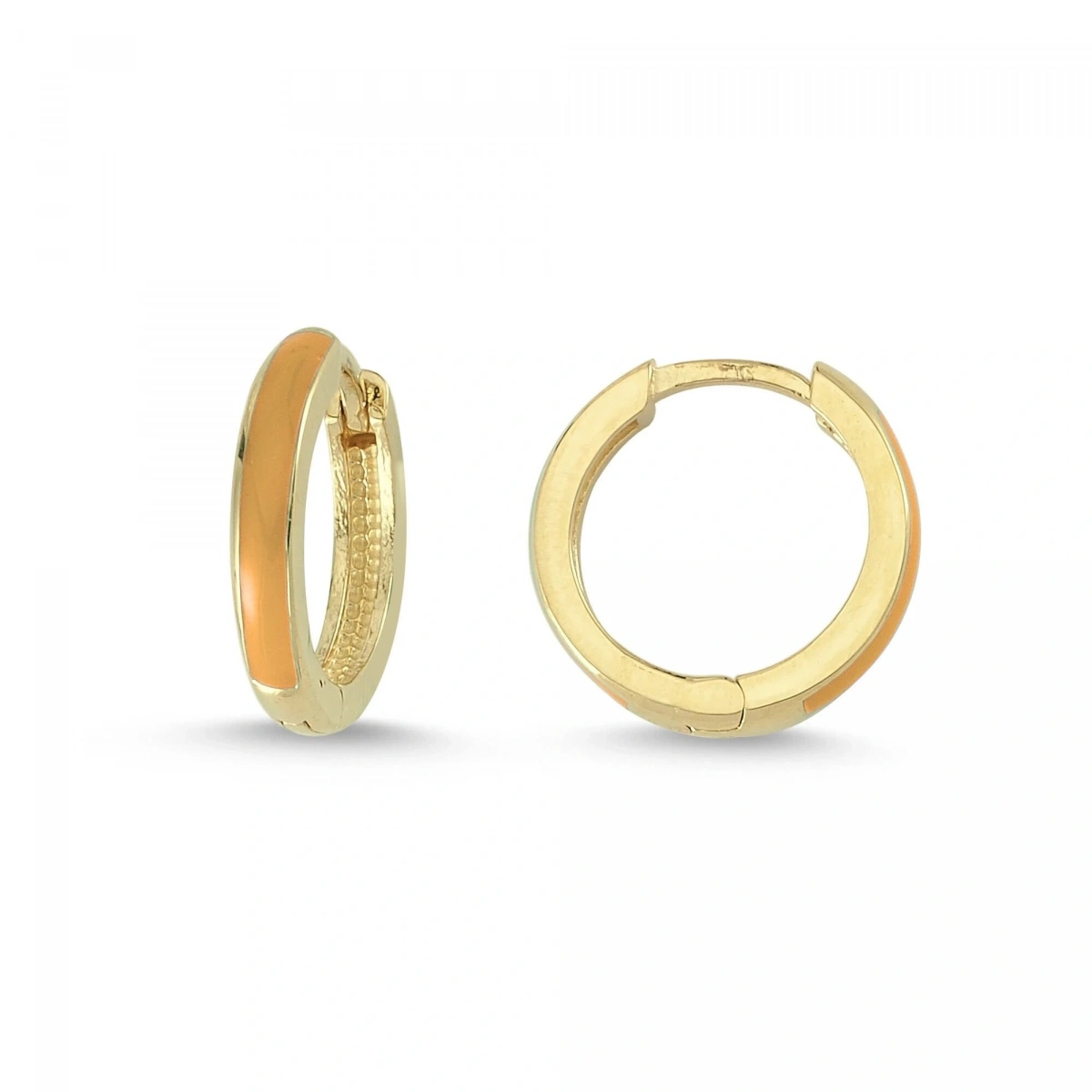 Turuncu Mineli Halka Altın Küpe