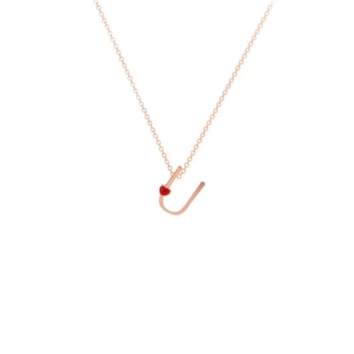 U Harfi Kalpli Gümüş Kolye