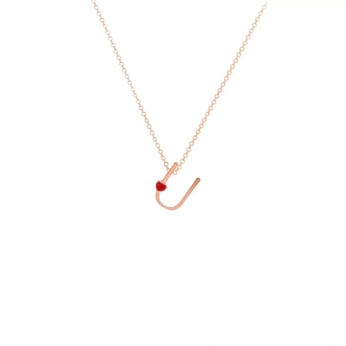 U Harfi Kalpli Gümüş Kolye