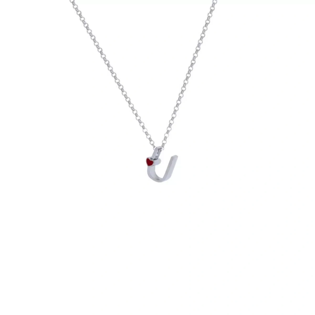 U Harfi Kalpli Gümüş Kolye