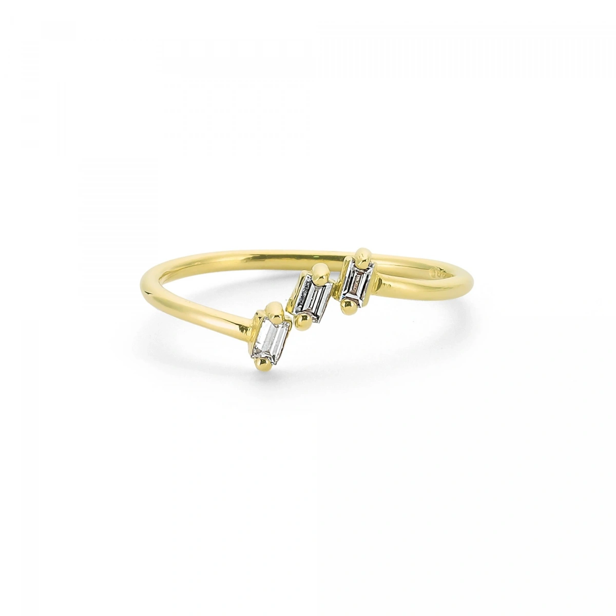 Üç Baget Taşlı Modern Altın Yüzük