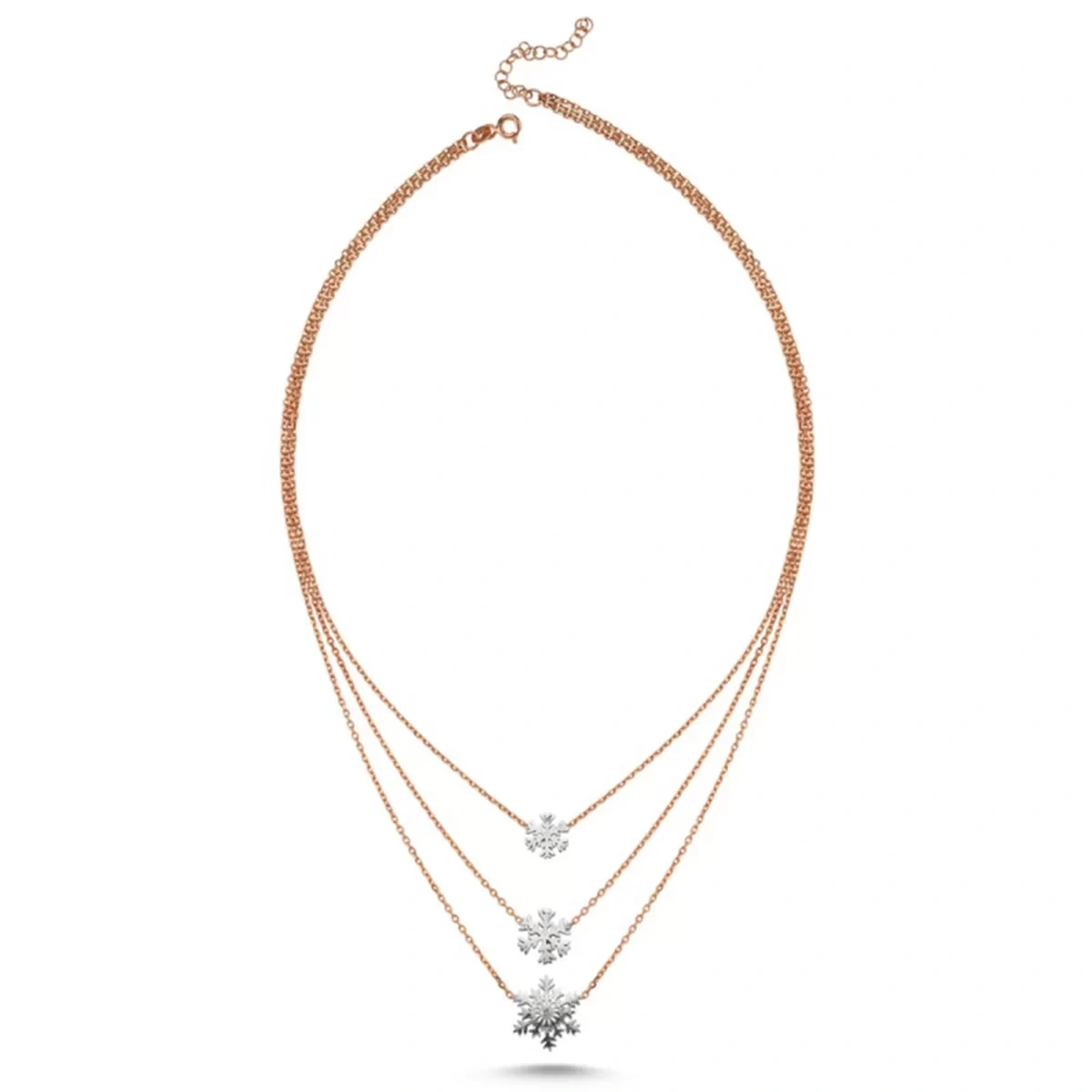 Üç Sıra Kar Tanesi Gümüş Kolye