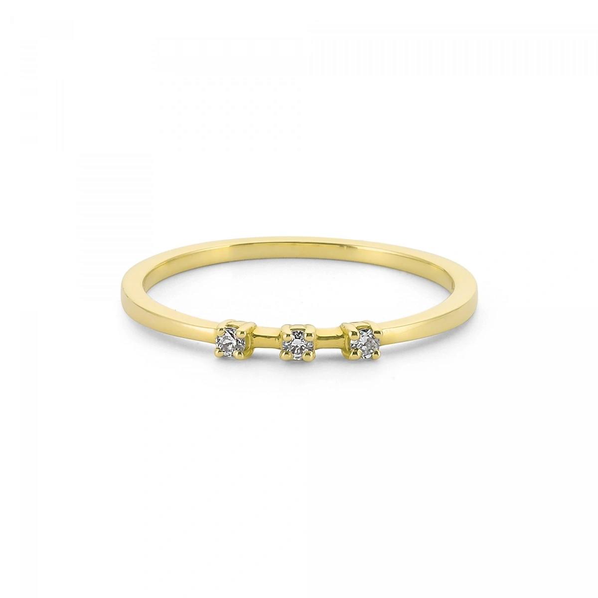 Üç Taşlı Zarif Altın Yüzük