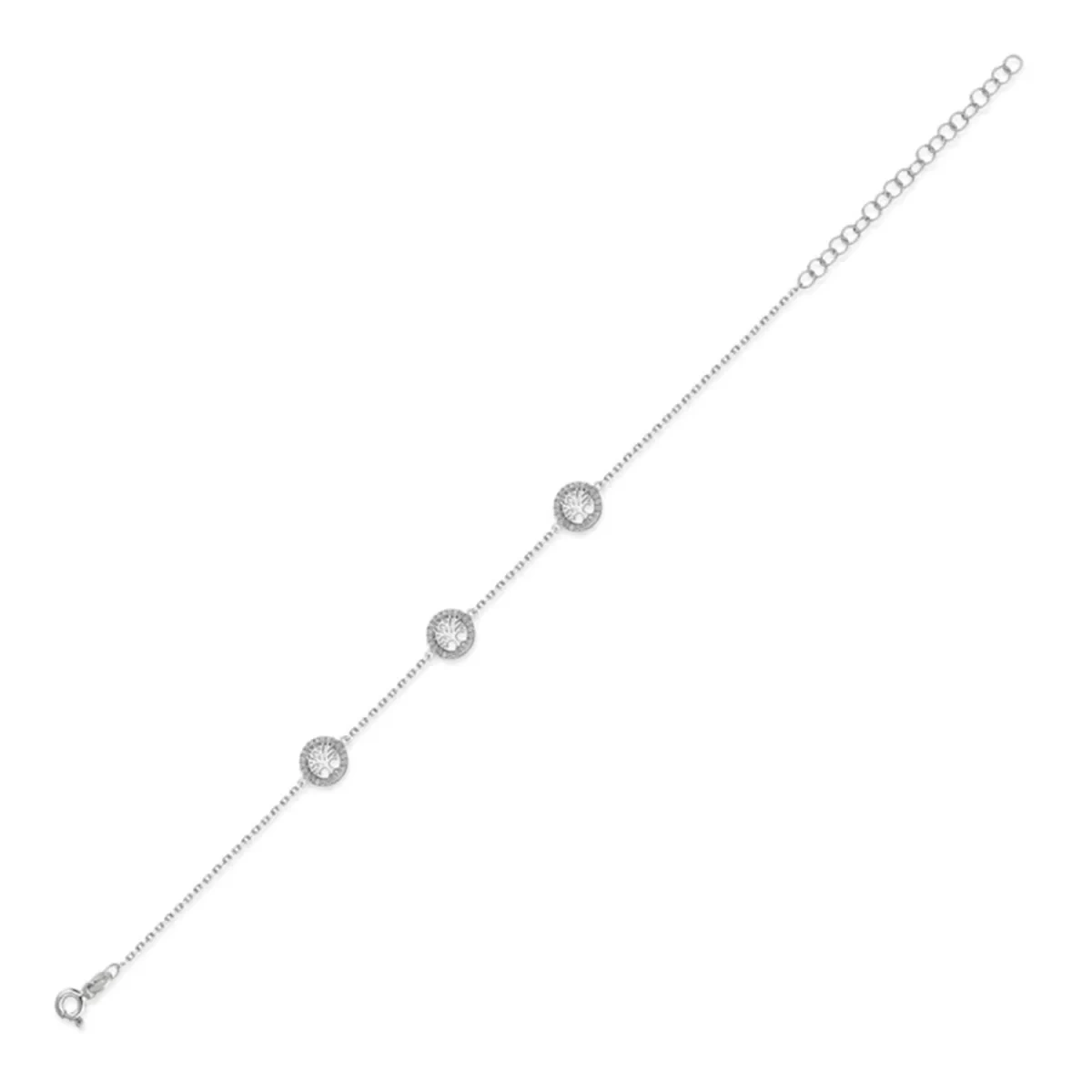 Üçlü Minimal Çınar Ağacı Formlu Taşlı Gümüş Bileklik