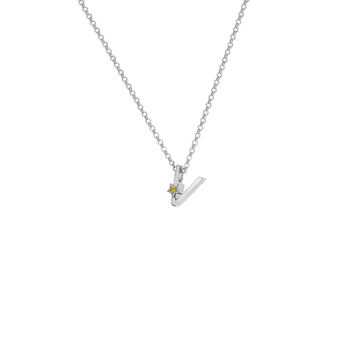 V Harfi Yıldızlı Gümüş Kolye