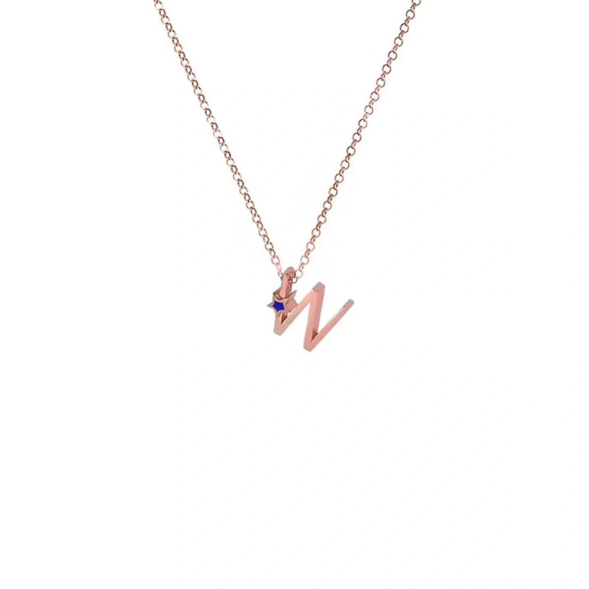 W Harfi Yıldızlı Gümüş Kolye