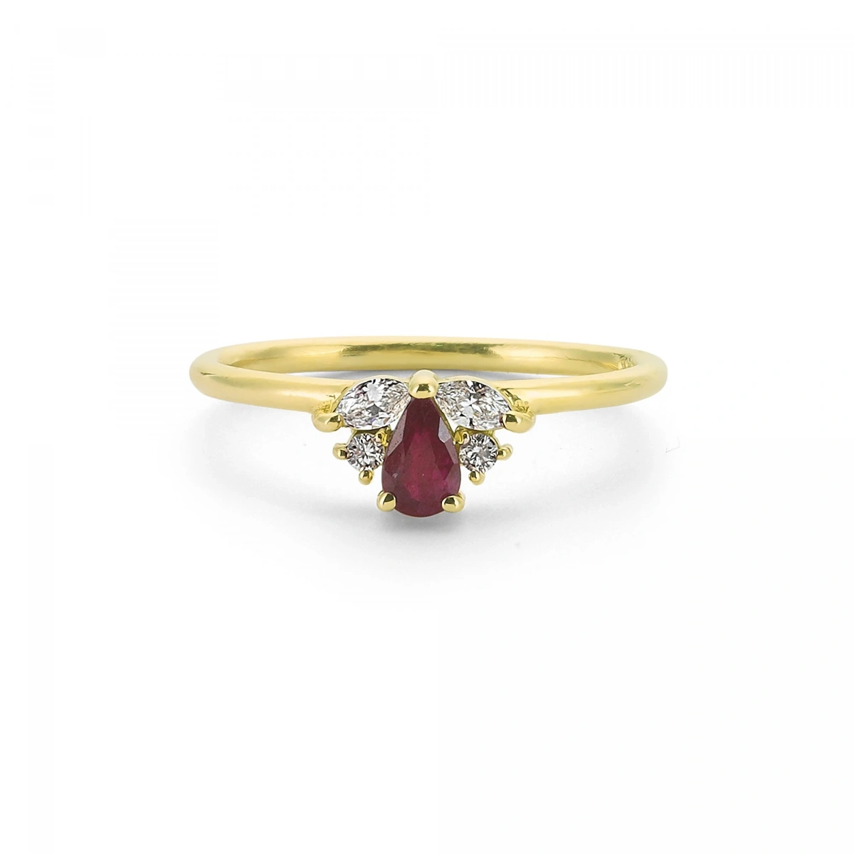 Yakut Kırmızısı Damla Taşlı Markiz Pırlanta Yüzük