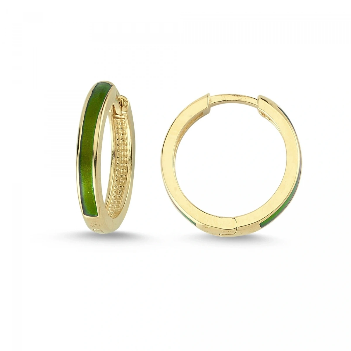 Yeşil Mineli Halka Altın Küpe