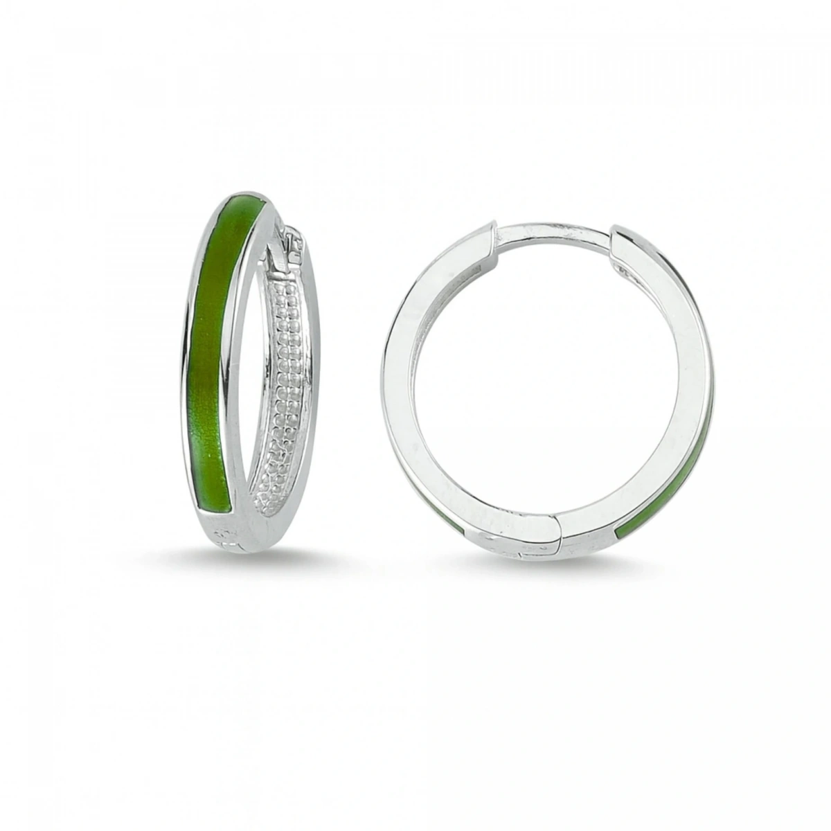 Yeşil Mineli Halka Altın Küpe