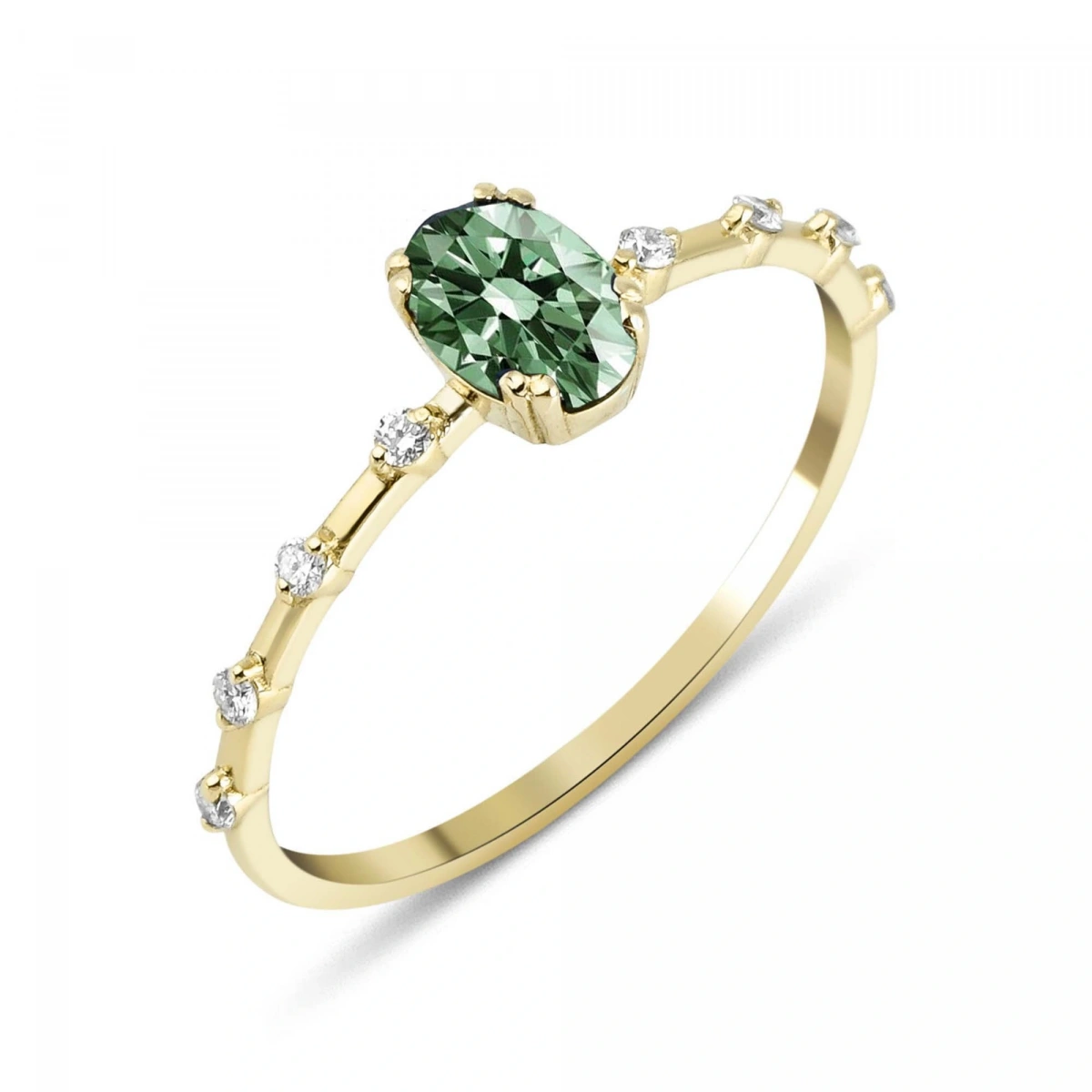 Yeşil Oval Taşlı Pırlanta Yüzük