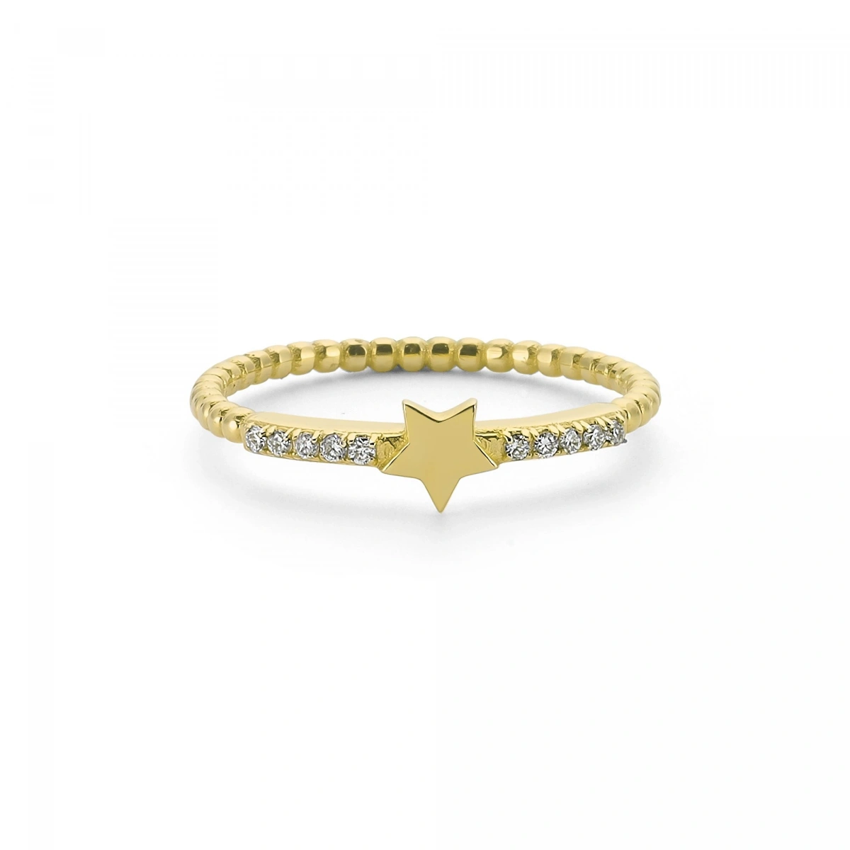 Yıldız Kenarları Taşlı Altın Yüzük