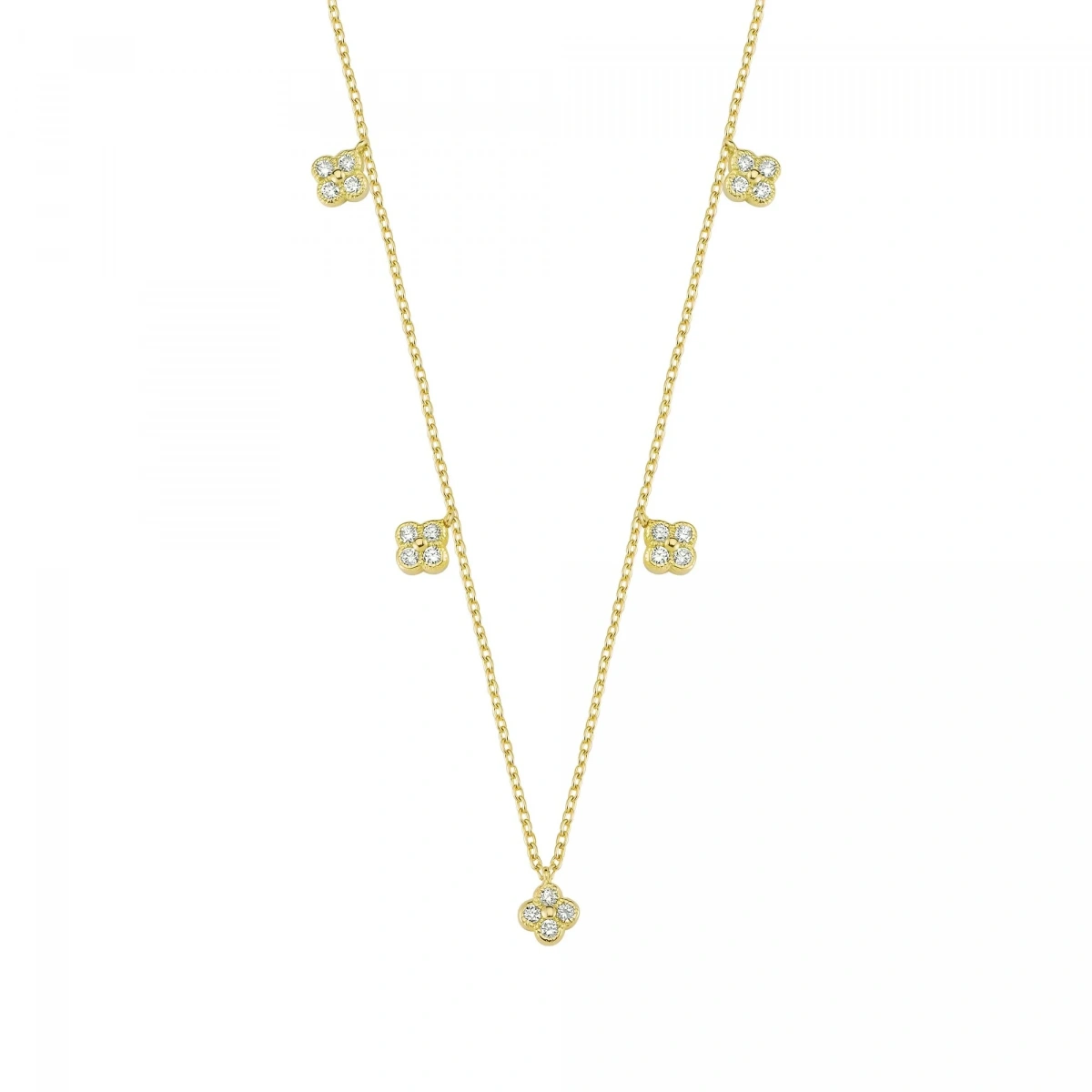 Yonca Sallantılı Altın Zincir Kolye