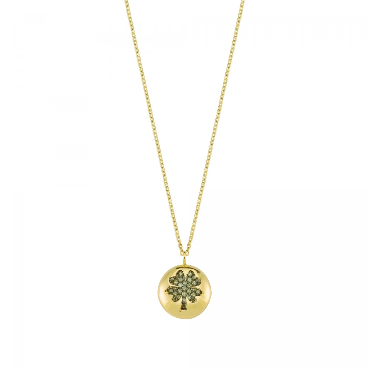 Yuvarlak Yonca Şans Altın Kolye