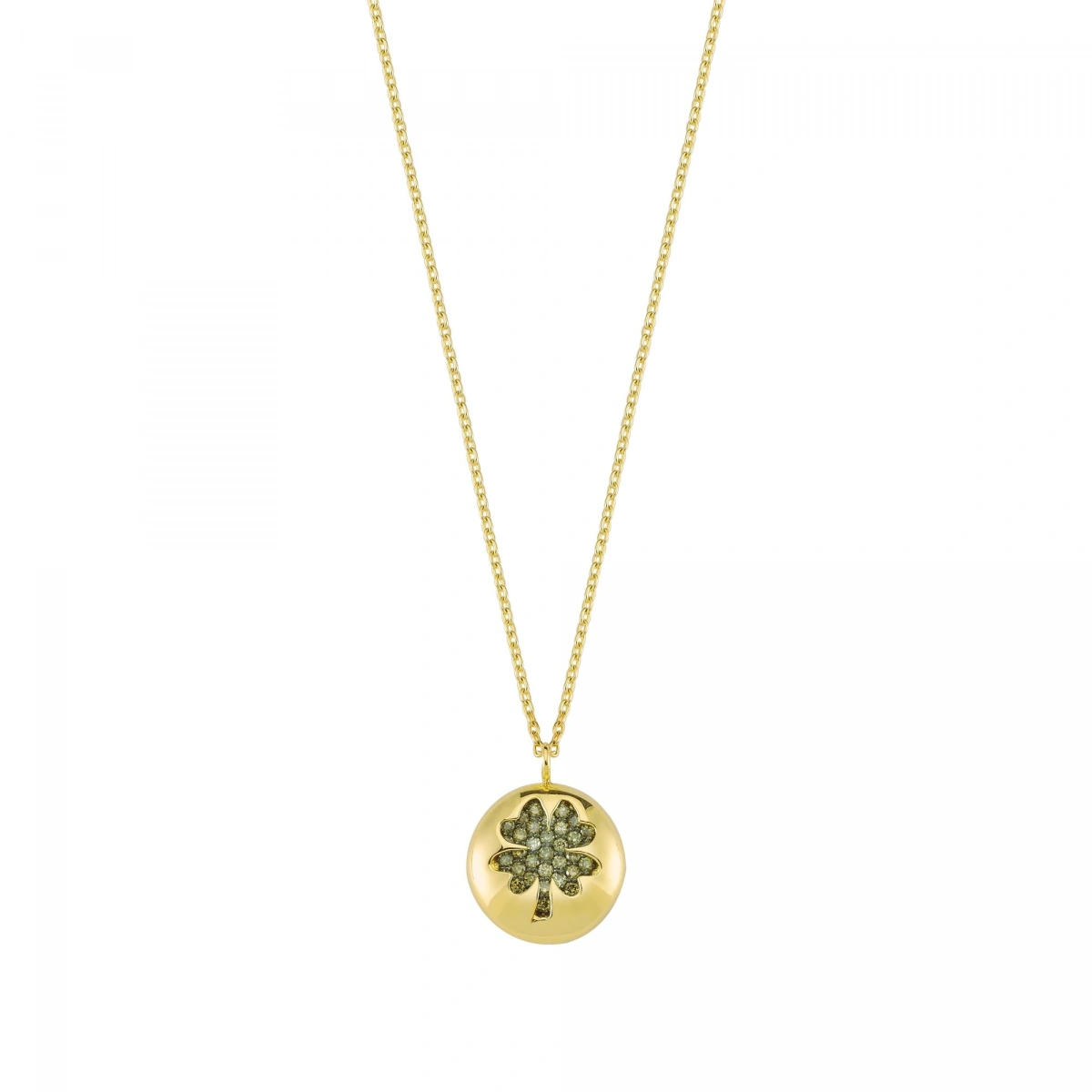 Yuvarlak Yonca Şans Altın Kolye