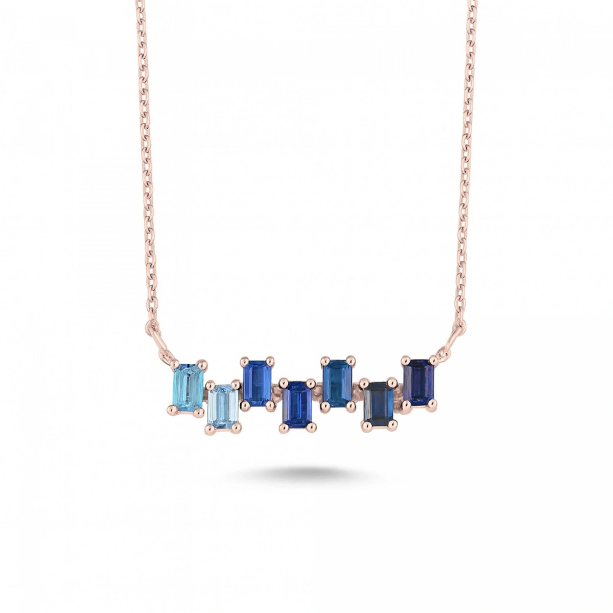 Zikzak Mavi Baget Taşlı Altın Kolye